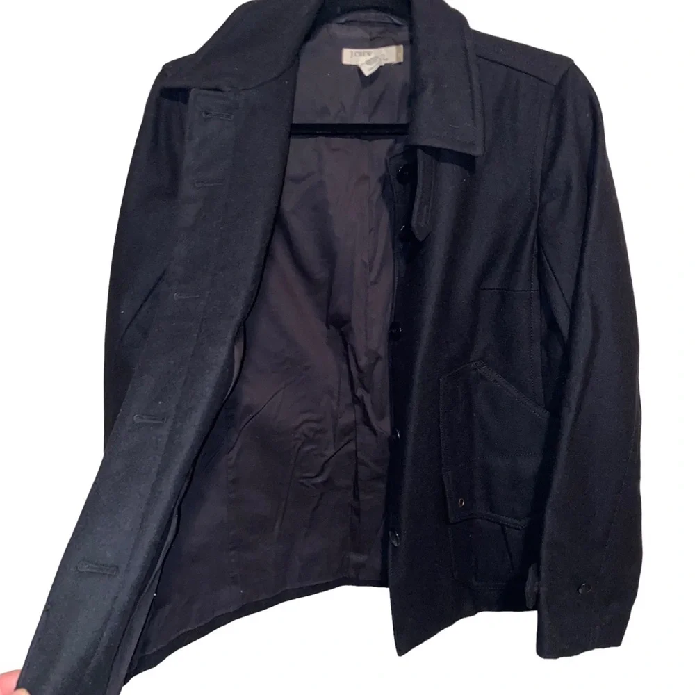 J. Crew Vintage Wool Pea Coat Womens XS Black Wool Blend Classic Button Pockets - Picture 3 of 10